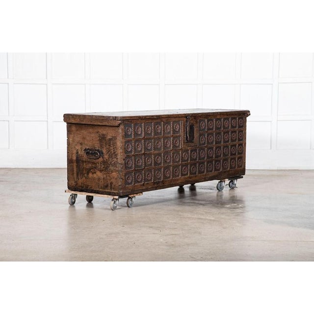Circa 1650 Large 17thC English Oak Carved Coffer Provenance - Crew Hall Cheshire England An exceptional example W181.5 x...