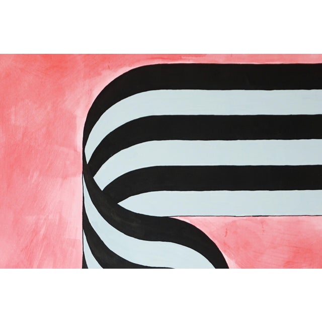 Abstract 2026, Color Field Painting of Gray and Black Ribbon on Pink Background, Acrylic Paint on Watercolor Paper For Sale - Image 3 of 8