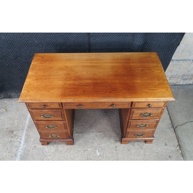 1970s Mid Century Cherry American Colonial Style Kneehole Office Writing Desk 47" For Sale - Image 6 of 12