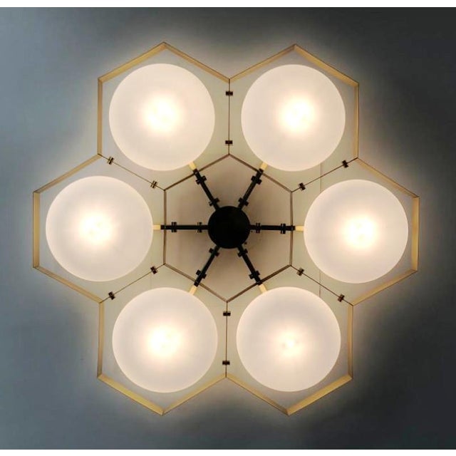 21st Century Hive Polished Brass Matte White Murano Flush Mount by Fabio LTD For Sale - Image 9 of 9