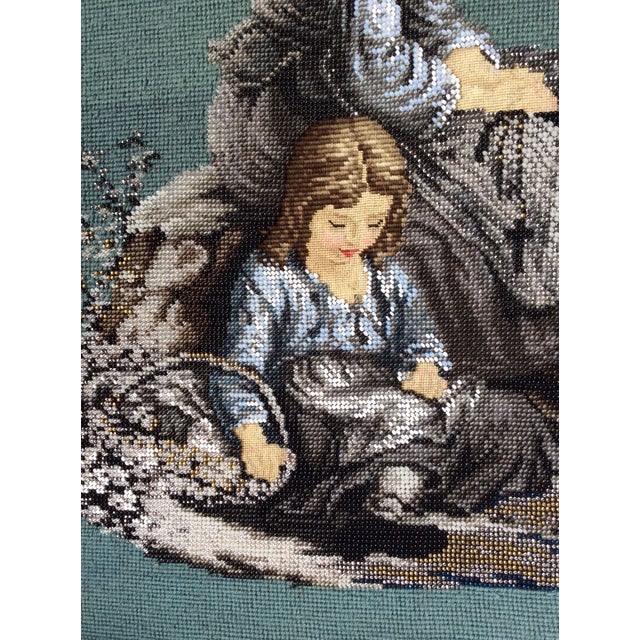 Antique C1870s French Victorian Beaded Tapestry, Mother, Child For Sale - Image 4 of 7