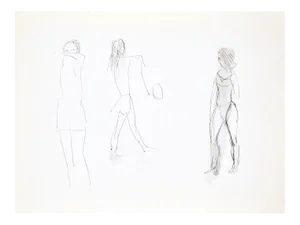 Figures - Original Pen Drawing and Watercolor by Flor David - 1950s 1950s