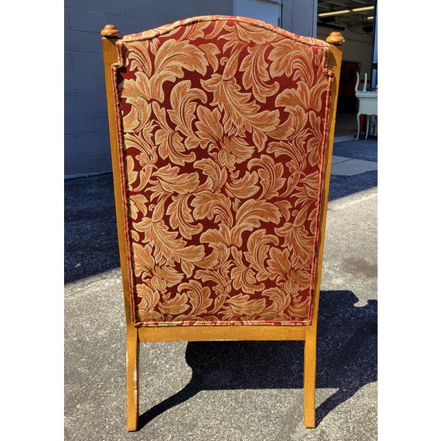 Wood 1964 Barnes & Kimel Queen Anne Wingback Chair With Red Jacquard Fabric For Sale - Image 7 of 9