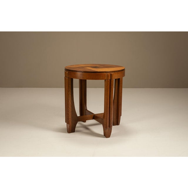 1930s Amsterdam School Side Table in Oak with Coromandel Inlay, Netherlands, 1930s For Sale - Image 5 of 10