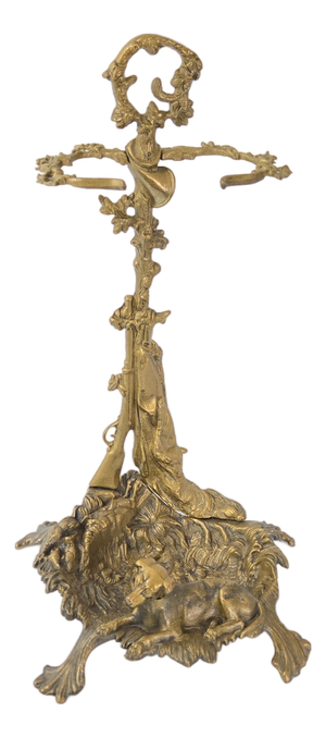 Vintage Hunting Scene Umbrella Stand in Gilded Brass, 1950s