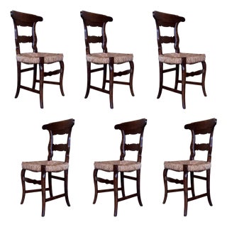 19th Century Spain Dining Chairs with Wide Cane Seats, 1890s, Set of 6 For Sale