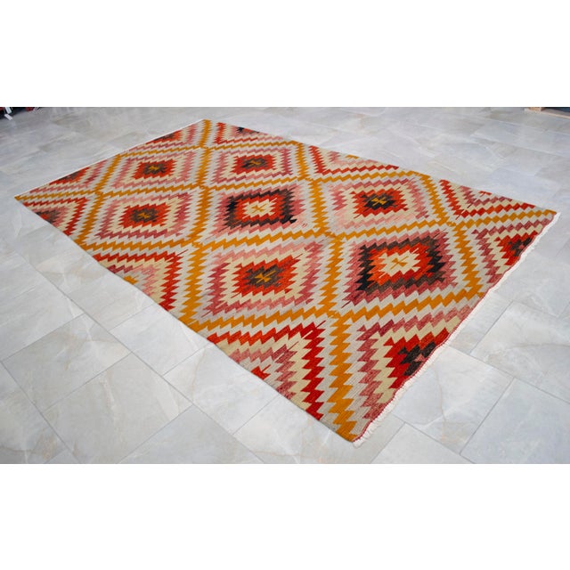Turkish Hand Made Barak Kilim Area Rug Diamond Design - 5′10″ × 9′6″ For Sale - Image 11 of 14