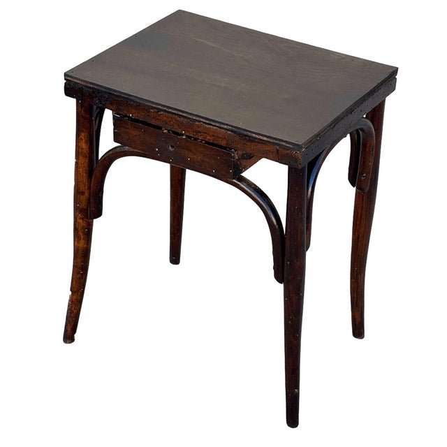 Art Nouveau Vienna Secession Oak Bent Wood Arched Bedside Table W/ Drawer by Thonet For Sale - Image 3 of 7