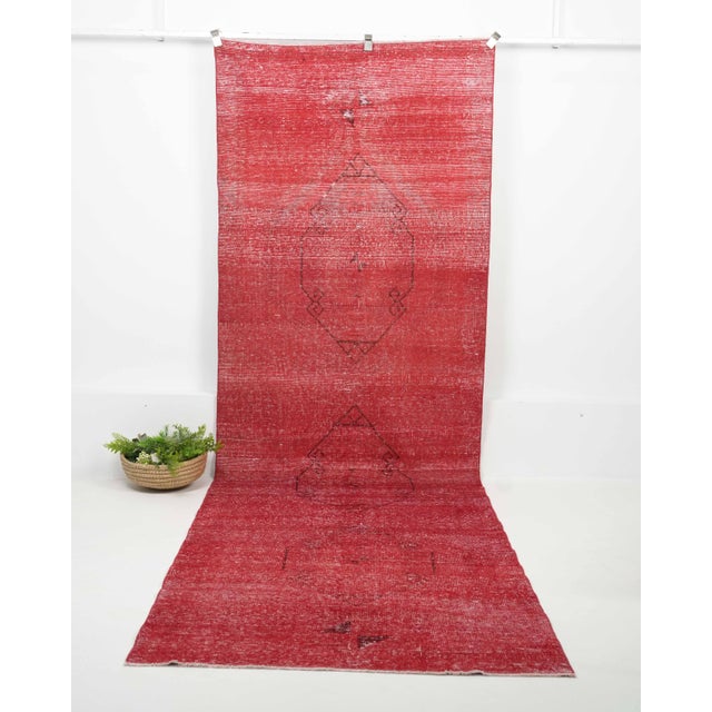 Red 1970s Vintage Turkish Handmade Wool Cotton Red Runner Rug For Sale - Image 8 of 11