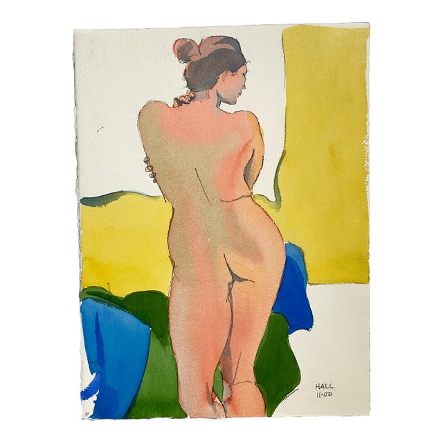 Vintage Original Nude Watercolor Painting by Jon Hall 2000 For Sale