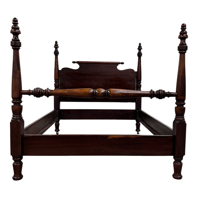 Antique Full Size American Empire Mahogany Four Poster Bed For Sale