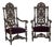 Monumental Carved Renaissance Revival “Throne” Armchairs – Ornate Figural Backs, Velvet Seats, Pair, C. 1880 For Sale