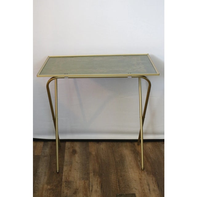 Mid-Century Green and Gold English Regency Design 1960s Tray Tables With Rolling Stand For Sale - Image 16 of 17