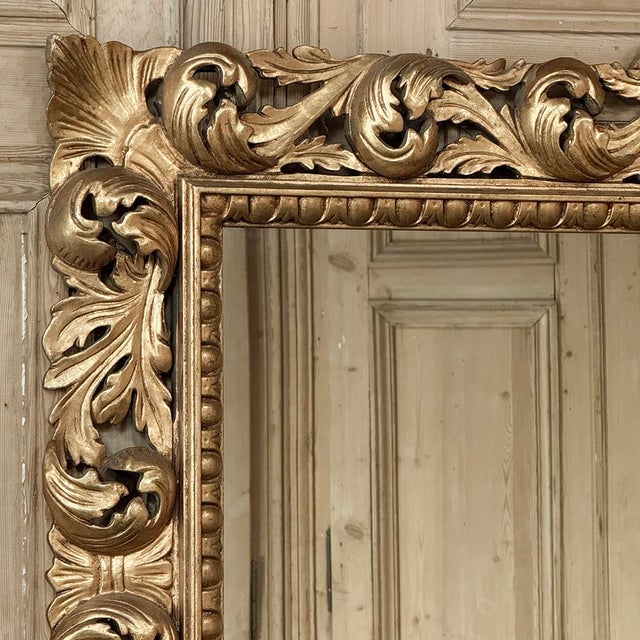 Bronze Grand Mid-Century Italian Baroque Pierced Giltwood Mirror For Sale - Image 8 of 15