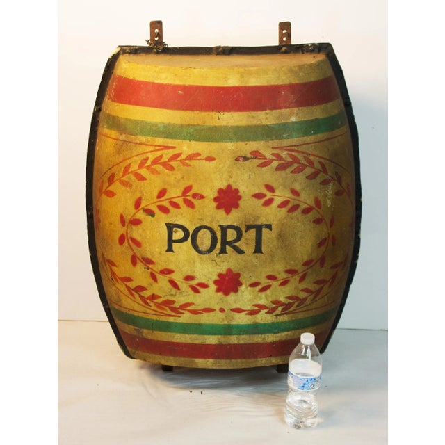 Vintage 3-D two-sided PORT wine barrel hanging sign. Fiberglass with stenciled decoration. Perhaps one of a kind. 28"t x...
