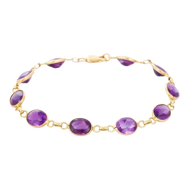 French Stackable 17 Ct Amethyst Chain Bracelet in 18k Yellow Gold For Sale