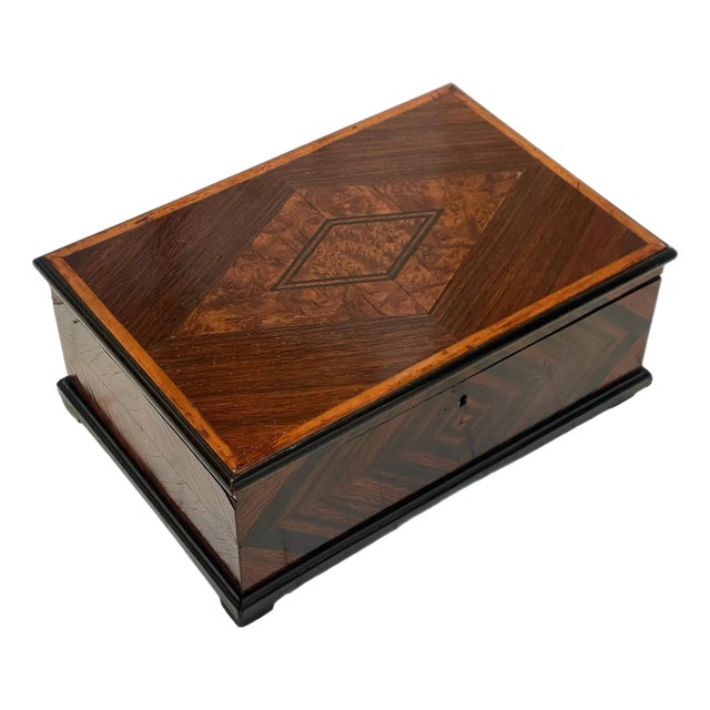 19th C. English Marquetry Specimen Wood Writing Box For Sale