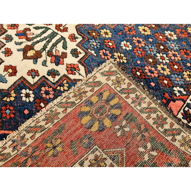 Persian Vintage Persian Bakhtiari Bibibaft Rug, Hand-Knotted Wool, Geometric Medallion Design, Vegetable Dyes, Navy & Red, 5x7 For Sale - Image 3 of 18