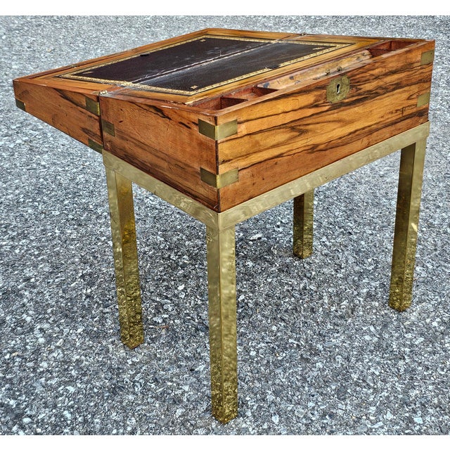 Victorian Silver & Brass Mounted Circassian Walnut Lap Desk on Gilt Metal Stand For Sale - Image 10 of 14