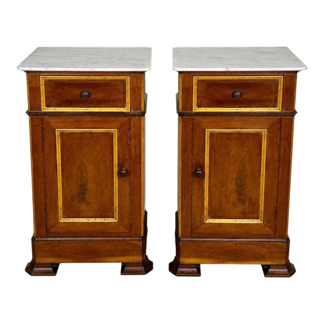 Spanish Wooden Nightstands with Marble Tops, 1930s, Set of 2 For Sale - Image 16 of 16