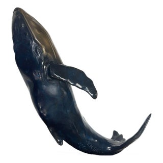 1980s Hand Casted Humpback Whale Bronze Sculpture Mounted on Stand by t.h. Oliver For Sale
