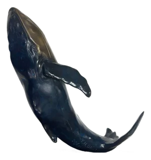 1980s Hand Casted Humpback Whale Bronze Sculpture Mounted on Stand by t.h. Oliver