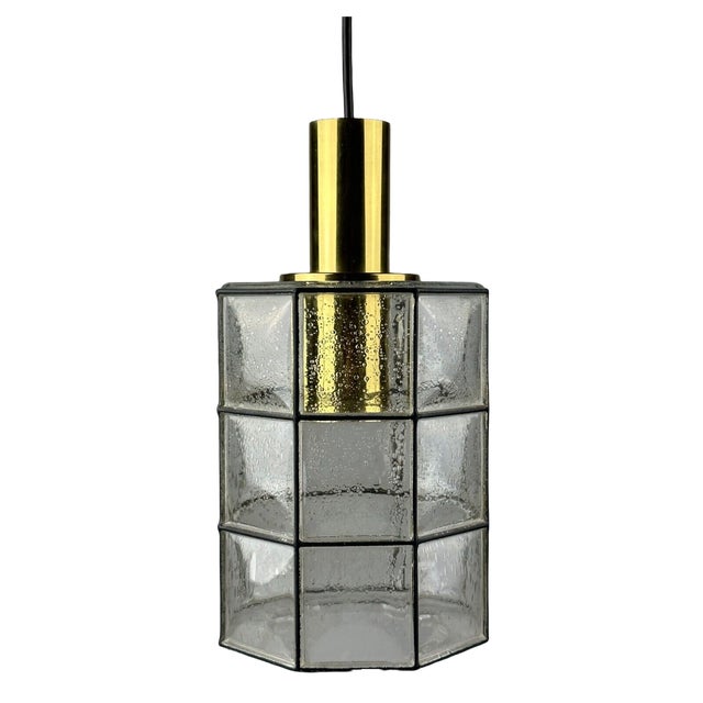 Space Age Ceiling Lamp in Glass and Brass from Glashütte Limburg, Germany, 1960s-1970s For Sale