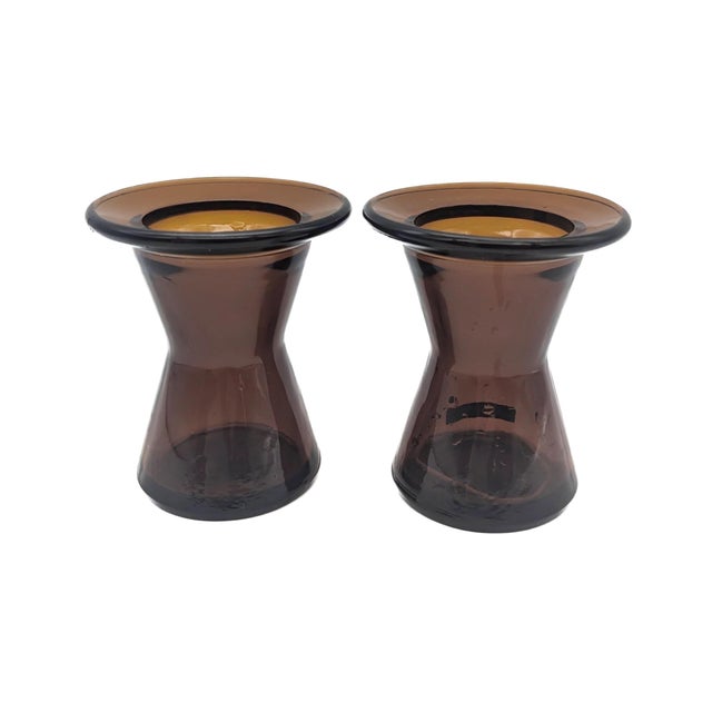 Dansk 1970s Dansk Amber Glass Candle Holders For Sale - Image 4 of 10
