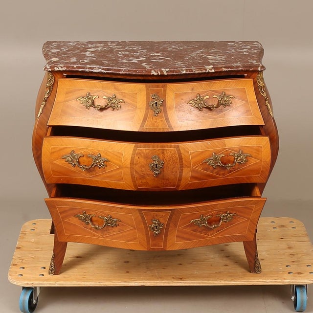 Rococo-Style Chest of Drawers in Wood and Stone, 1950s For Sale - Image 3 of 6