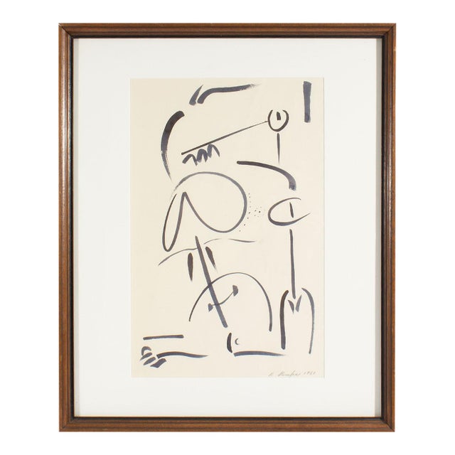 1962 Abstract Ink Painting by Walter Stomps For Sale