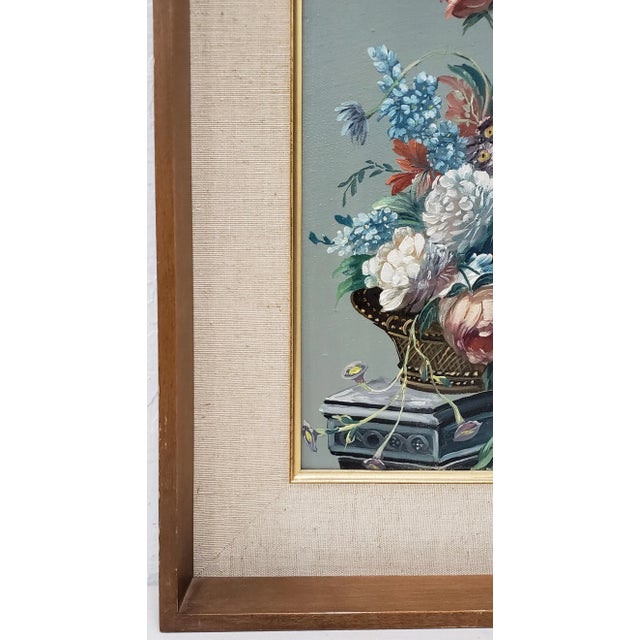 Louis Emiel Chappel (1888-1963) Floral Still Life II Oil Painting c.1950s Beautiful full basket bouquet of flowers on a...