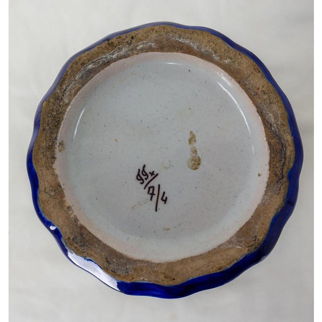 Blue French Art Nouveau Faience Vase with Vegetal Patterns from Vieux Rouen, 1900 For Sale - Image 8 of 9