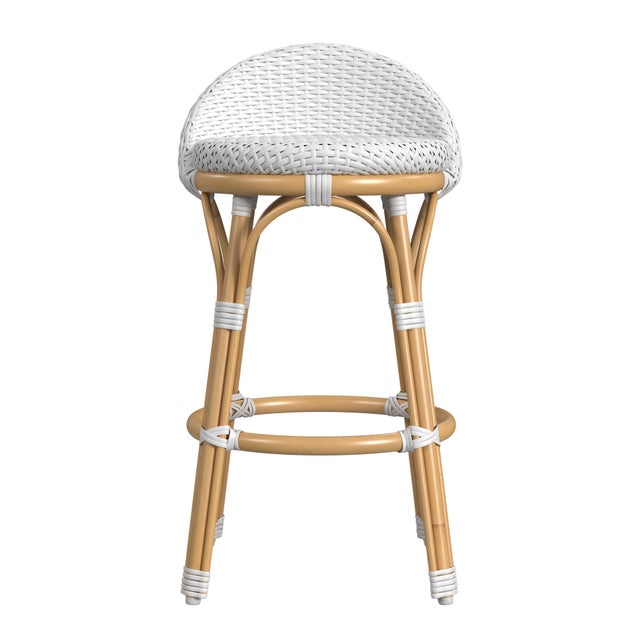 Spritely Home Accent Furniture Tobias 24.5 in. Seat Height Outdoor Rattan and Metal Low Back Counter Stool, Smooth White For Sale - Image 4 of 8