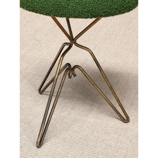 Forest Green Italian Modern Sculptural Tripod Brass Stools in Green Bouclé, 1950s, Set of 2 For Sale - Image 8 of 11