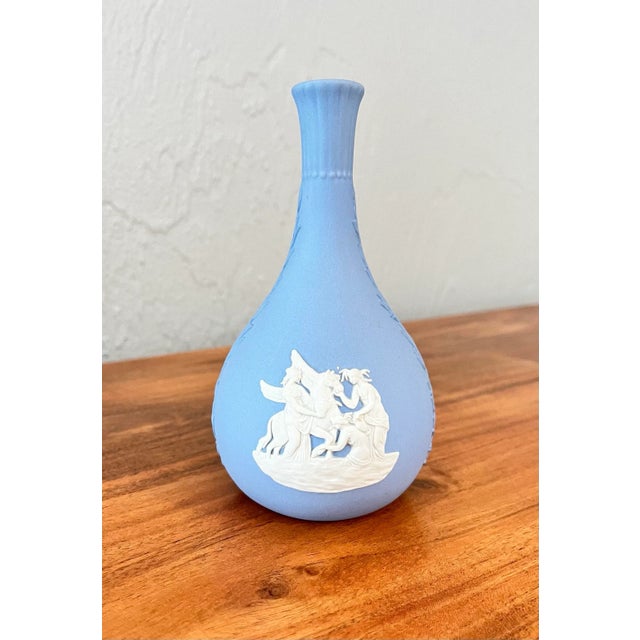 English Vintage Cream Color on Pale Blue Jasperware Bud Vase by Wedgwood For Sale - Image 3 of 6