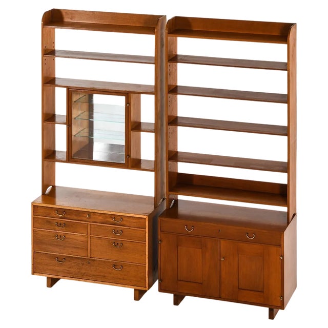 Bookcases in Mahogany, Brass and Mirrored Glass attributed to Josef Frank, 1950s, Set of 2 For Sale