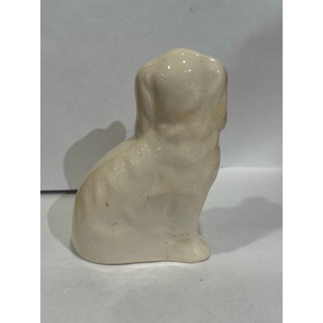 English Late 20th Century White Vintage Staffordshire Spaniel Figurine For Sale - Image 3 of 5