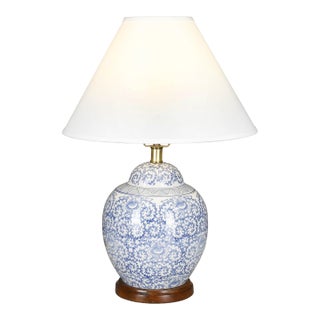 Ralph Lauren Blue & White Chinoiserie Style Ginger Jar Porcelain Table Lamp For Sale