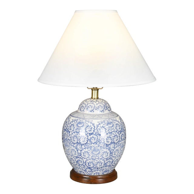 Ralph Lauren Blue & White Chinoiserie Style Ginger Jar Porcelain Table Lamp For Sale