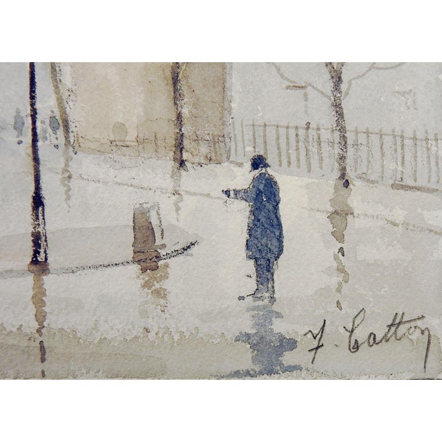 Mid 20th century watercolor on paper of British street scene and cathedral on a rainy day by Frederick Catton (b. 1889)...