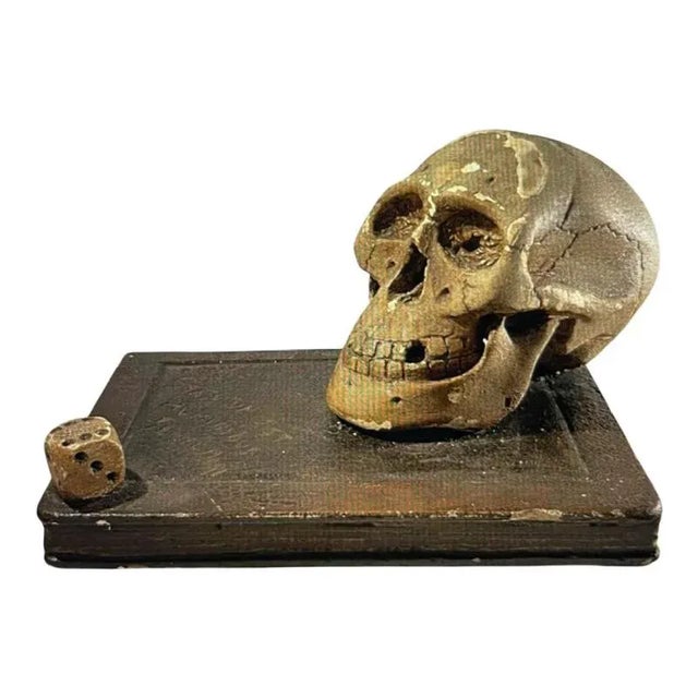 Patinated Plaster It Is Appointed for Men to Die Once Vanitas Curiosity Object, 1900 For Sale - Image 18 of 18