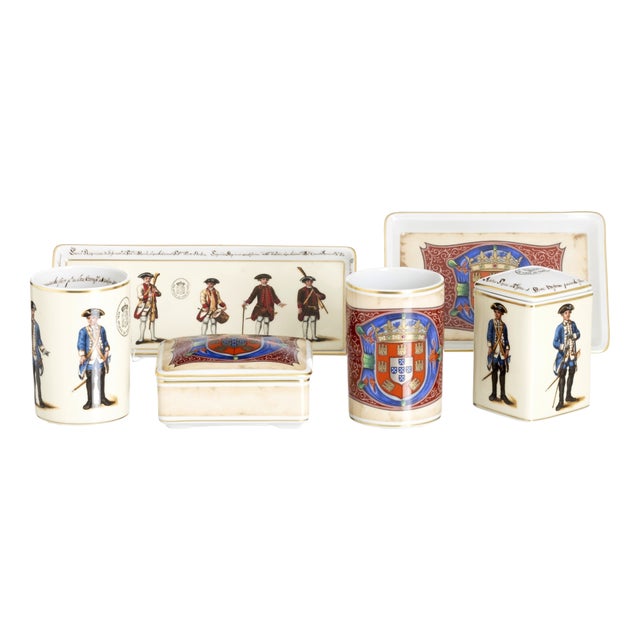 Porcelain Cups, Trays and Boxes from Vista Alegre, Set of 6 For Sale