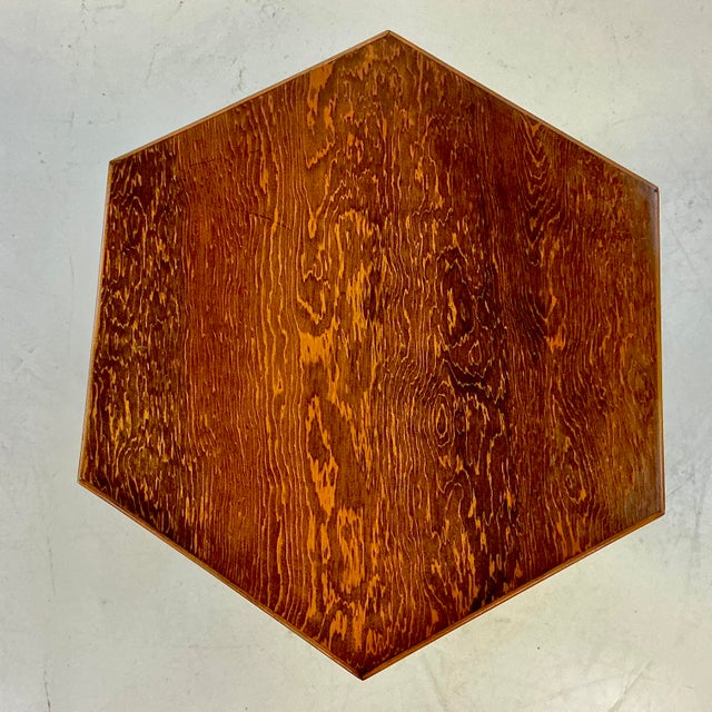 Mid-Century Boho Chic Industrial Metal & Pine Hexagonal Side Table. For Sale - Image 10 of 10
