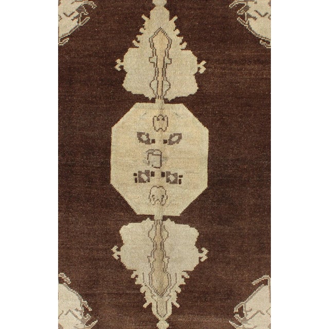 Mid 20th Century Brown and Natural Tone Medallion Design Oushak Vintage Rug From Turkey For Sale - Image 4 of 6