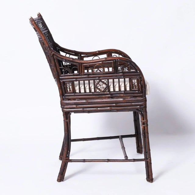 Chinese Chinese Export Bamboo and Rattan Pair of Chairs and Stand For Sale - Image 3 of 12
