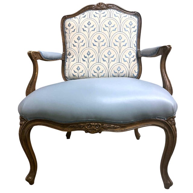 Mid 20th Century Mid 20th Century Schoonbeck of Grand Rapids Louis XV Oak Fauteuils With New Leather and Embroidery Upholstery - A Pair For Sale - Image 5 of 7