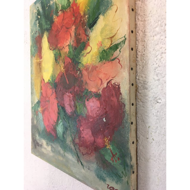 Textile Vintage Oil on Canvas, Hibiscus For Sale - Image 7 of 9