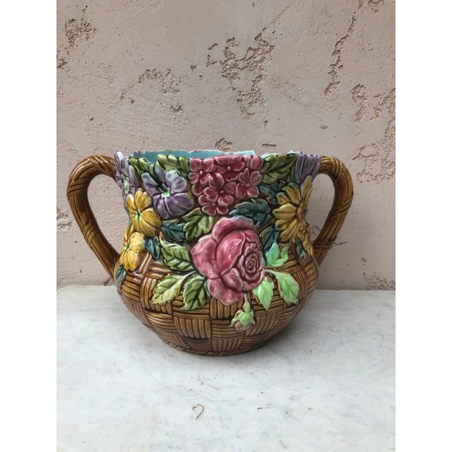 Late 19th Century Circa 1890 French Majolica Jardinière With Flowers Onnaing For Sale - Image 5 of 8