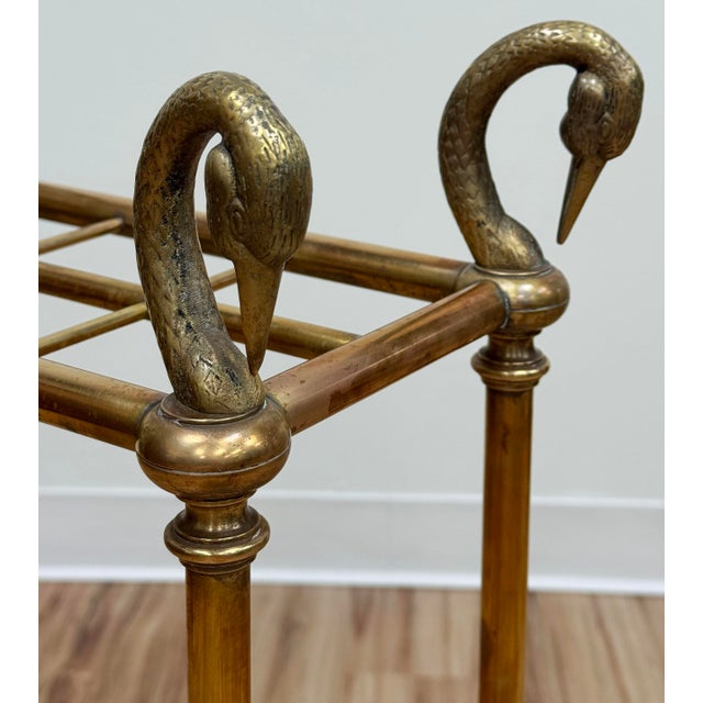 Vintage Chapman Swan Head Brass and Iron Umbrella Stand For Sale - Image 9 of 10