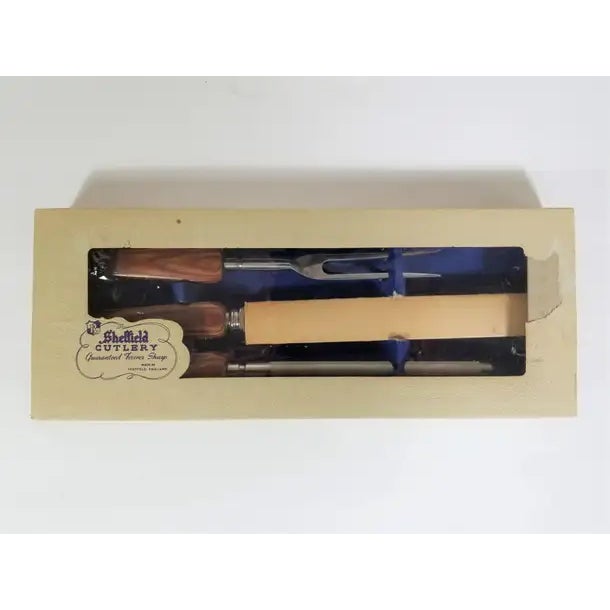 Mid-Century Modern Mid 20th Century Sheffield England Rosewood 3 Piece Carving or Cutlery Set Mid Century For Sale - Image 3 of 7